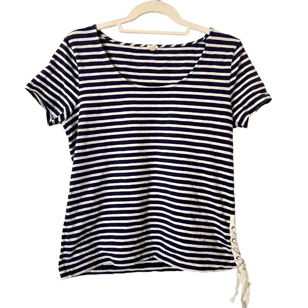 J. Crew 100% Cotton Blue & White Striped Side-Tie Tee S
